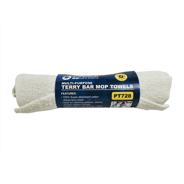 Superior Pads And Abrasives 14 Inch x 17 Inch White Terry Mop Towel - 100% Cotton, PK 6 PT728 - main